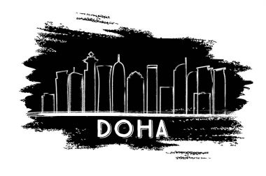 Doha manzarası siluet. Elle çizilmiş kroki.