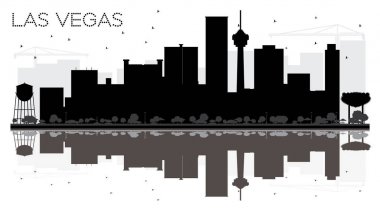 Las Vegas şehir manzarası siyah beyaz siluet reflectio ile