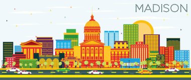 Madison Skyline renk binalar ve mavi gökyüzü ile.