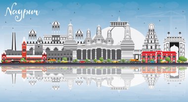 Nagpur manzarası ile gri binalar, mavi gökyüzü ve yansımaları.