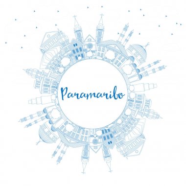 Anahat Paramaribo manzarası ile mavi binalar ve kopya alanı.