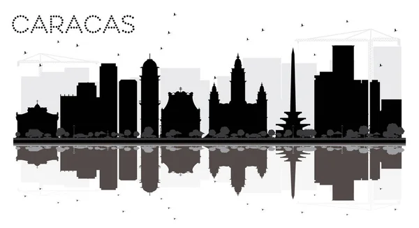 Caracas City skyline black and white silhouette with reflections — Stock Vector