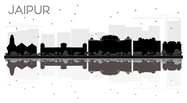 Jaipur city skyline schwarz-weiß silhouette mit reflexionen. — Stockvektor