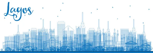 Esquema Lagos Skyline con edificios azules . — Vector de stock