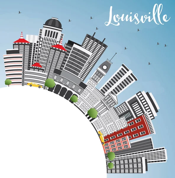 Louisville Skyline con edificios grises, cielo azul y espacio de copia . — Vector de stock