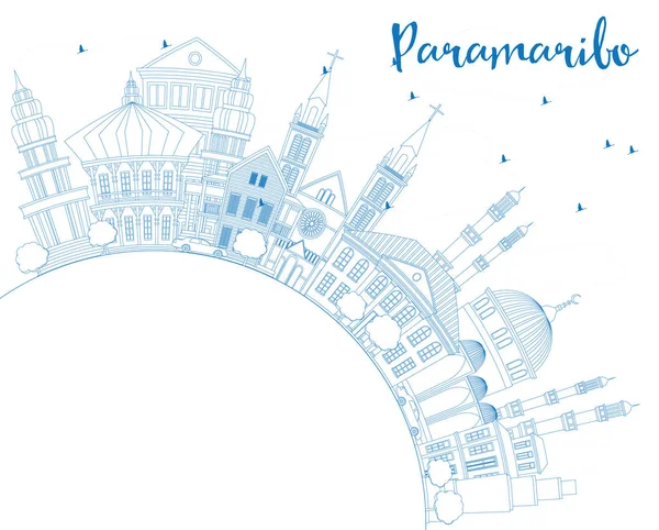 Anahat Paramaribo manzarası ile mavi binalar ve kopya alanı. — Stok Vektör