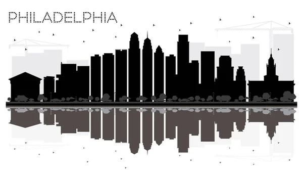 Ciudad de Filadelfia skyline silueta en blanco y negro con reflejo — Vector de stock