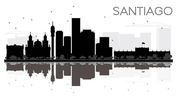 Silueta města Santiago skyline černé a bílé s odrazem — Stockový vektor