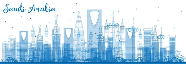 Esquema de Arabia Saudita Skyline con puntos de referencia azules . — Archivo Imágenes Vectoriales