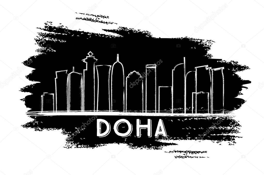 Doha Skyline Silhouette. Hand Drawn Sketch.