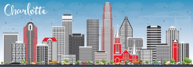 Charlotte manzarası gri binalar ve mavi gökyüzü ile.