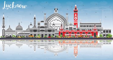 Lucknow Skyline with Gray Buildings, Blue Sky and Reflections. clipart
