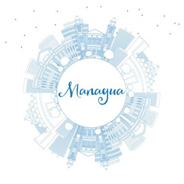 Anahat Managua manzarası ile mavi binalar ve kopya alanı.