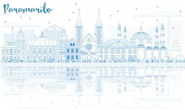 Anahat Paramaribo manzarası ile mavi binalar ve yansımalar.