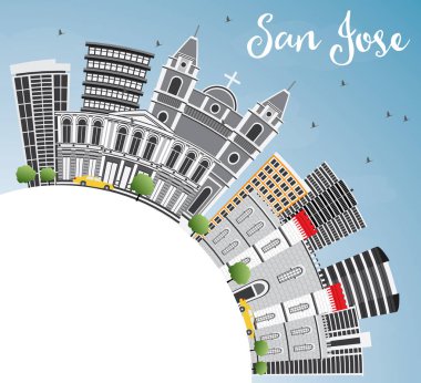 San Jose Skyline gri binalar, mavi gökyüzü ve kopya alanı.