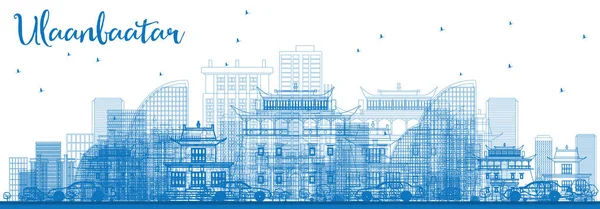 Overzicht Ulaanbaatar Skyline met blauwe gebouwen. — Stockvector