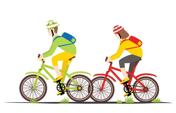 自行车骑手夫妇在平面样式. — 图库矢量图片
