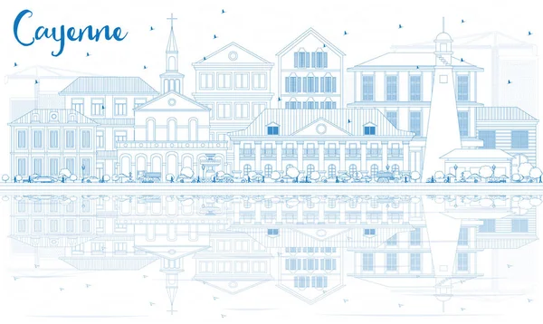 Anahat Cayenne manzarası ile mavi binalar ve yansımalar.