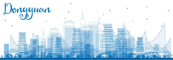 Esquema Dongguan Skyline con edificios azules . — Vector de stock