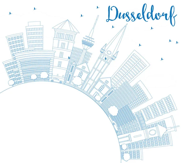 Obrys Düsseldorf Panorama s modré budovy a kopírovat prostor. — Stockový vektor