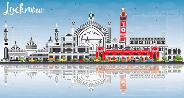 Лакхнау Skyline з сірого будівель, Синє небо і роздуми. — стоковий вектор