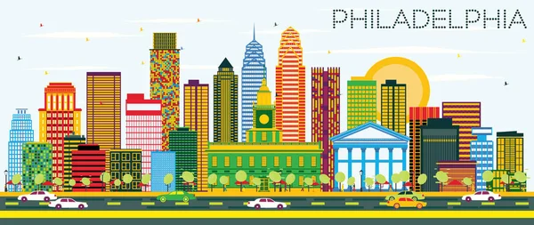 Filadelfia Skyline con edifici a colori e cielo blu . — Vettoriale Stock