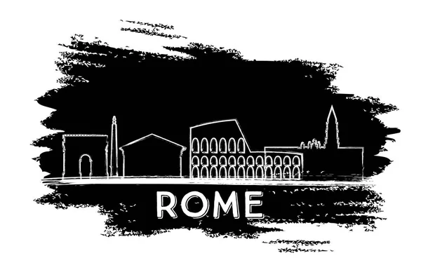 Σιλουέτα στον ορίζοντα της Ρώμης. Συρμένο χέρι σκίτσο. — Διανυσματικό Αρχείο