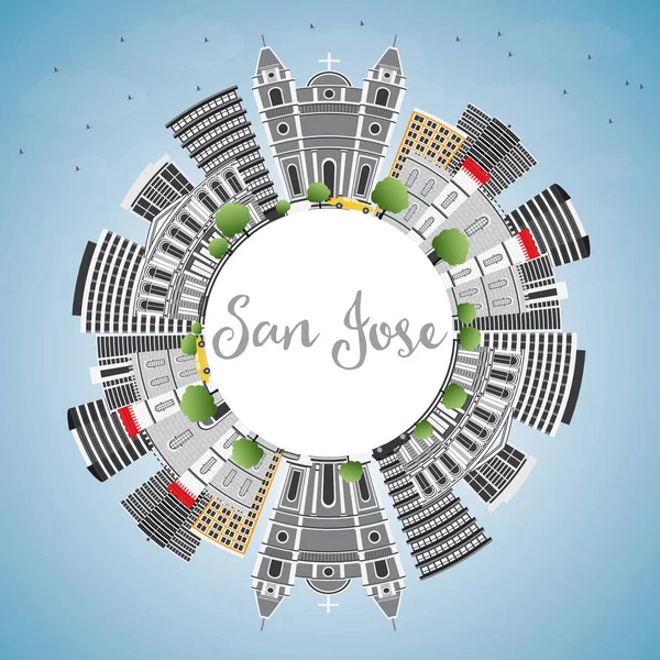 Skyline de San José con Edificios Gris, Cielo Azul y Espacio para Copiar . — Vector de stock