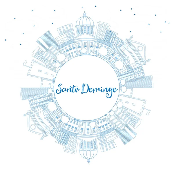 Περίγραμμα Santo Domingo Skyline με μπλε κτίρια και αντίγραφο χώρου — Διανυσματικό Αρχείο