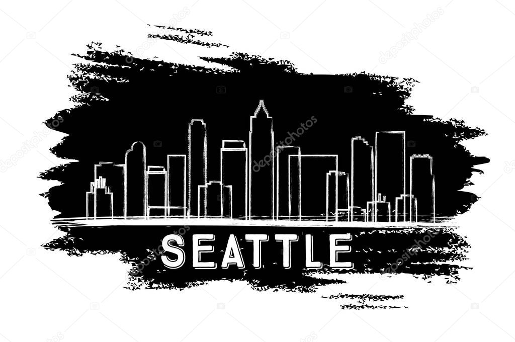 Seattle Skyline Silhouette. Hand Drawn Sketch.