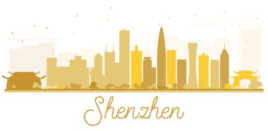 Shenzhen şehir manzarası altın siluet.