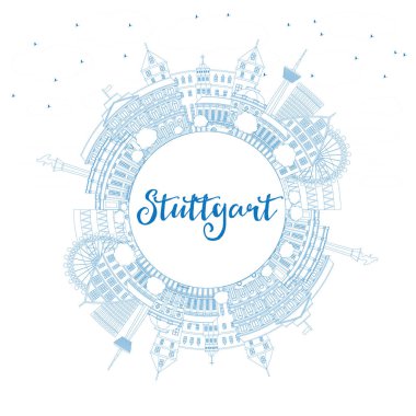 Anahat Stuttgart manzarası ile mavi binalar ve kopya alanı.