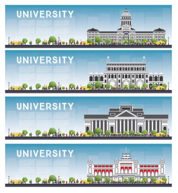 Üniversitesi Eğitim afiş kümesi. Vektör çizim.