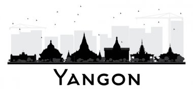 Yangon şehir manzarası siyah beyaz siluet.