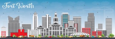 Fort Worth manzarası gri binalar ve mavi gökyüzü ile.