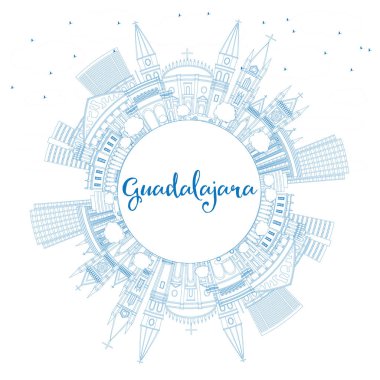Outline Guadalajara Skyline with Blue Buildings and Copy Space. clipart