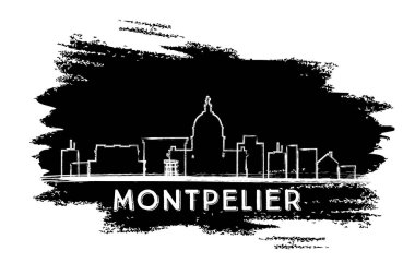 Montpelier manzarası siluet. Elle çizilmiş kroki.