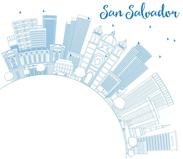 Контур Сан-Сальвадор Skyline с голубыми зданиями и копирования пространства . — стоковый вектор