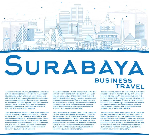 Obrys Surabaya Panorama s modré budovy a kopírovat prostor. — Stockový vektor