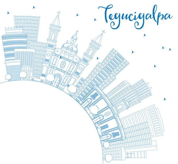 Περίγραμμα Τεγκουσιγκάλπα Skyline με μπλε κτίρια και αντίγραφο χώρου. — Διανυσματικό Αρχείο