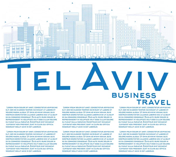 Kontur Tel Aviv Skyline med blå byggnader och kopia utrymme. — Stock vektor