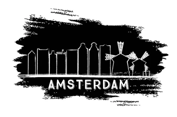 Amsterdam Skyline Silhouette. Bosquejo dibujado a mano . — Archivo Imágenes Vectoriales