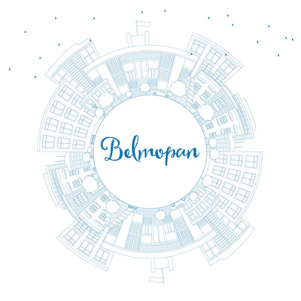 Kontur Belmopan Skyline med blå byggnader och kopia utrymme. — Stock vektor