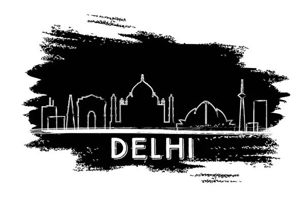 Delhi Skyline Silhouette. Bosquejo dibujado a mano . — Vector de stock