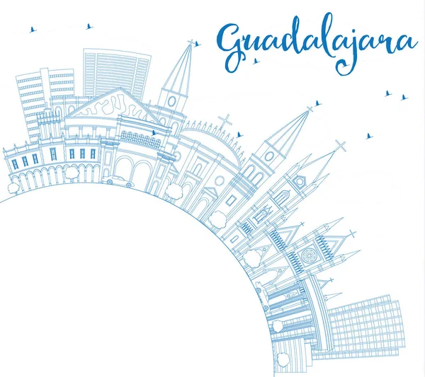 Esquema Guadalajara Skyline con Edificios Azules y Espacio para Copiar . — Archivo Imágenes Vectoriales