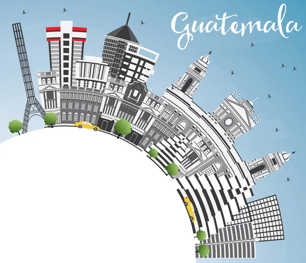 Guatemala Skyline con edificios grises, cielo azul y espacio de copia . — Archivo Imágenes Vectoriales