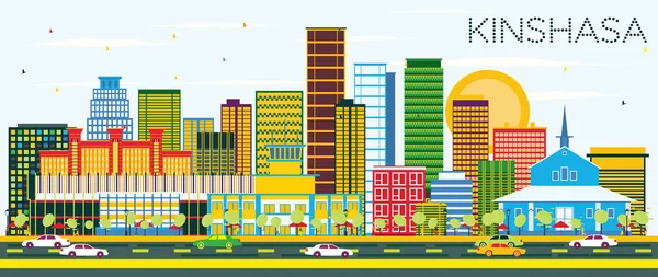 Kinshasa Skyline con edificios de color y cielo azul . — Vector de stock