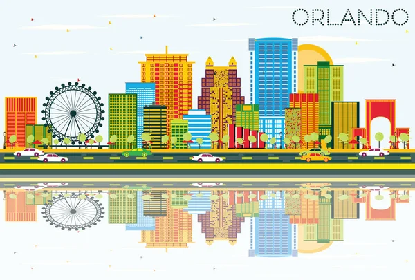 Orlando Skyline con edificios de color, cielo azul y reflexiones . — Archivo Imágenes Vectoriales