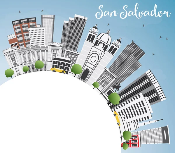 San Salvador Panorama s šedé budovy, modrá obloha a kopírovat Spac — Stockový vektor