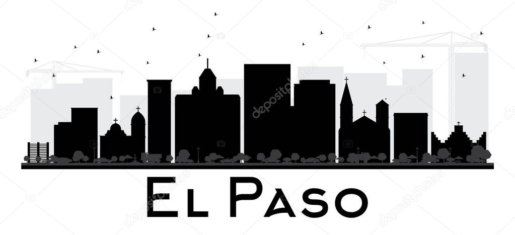 El Paso City skyline black and white silhouette.